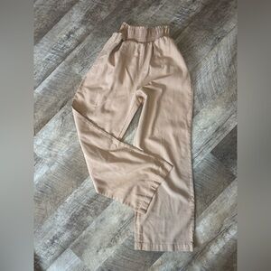 Iris Tan Gathered Elastic Waist Linen Blend Trousers